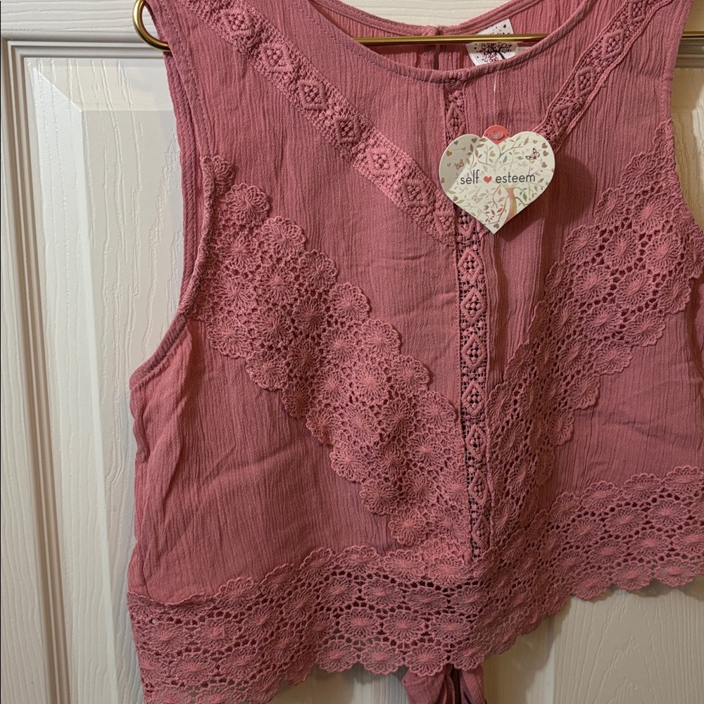Self Esteem Dusty Rose Lace-Trim Tie-Front Camisole - Picture 2 of 8
